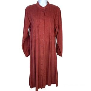 Vintage L.L. Bean Corduroy 12 Petite Red midi button front High Neck dress